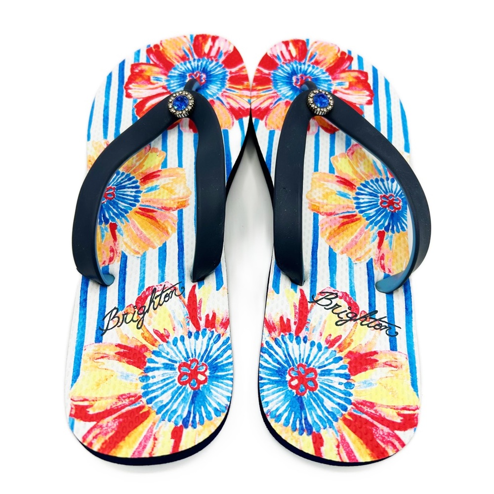 NWOT Brighton (10) Floral Print Navy Flip Flops
